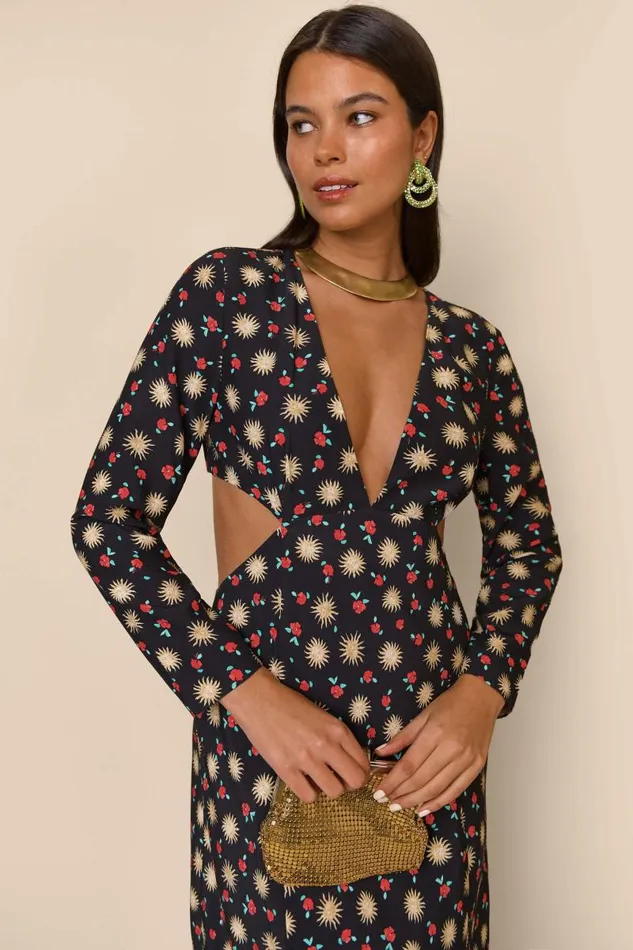 Women Dresses RIXO Zora Sun Petal Black Women Dresses RIXO Zora Sun Petal Black