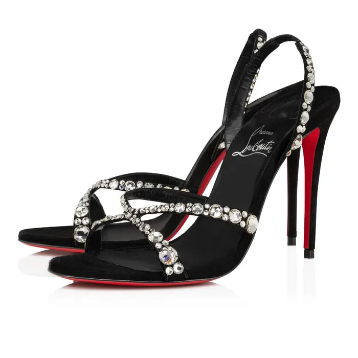 Women Emilie Strass 100 Mm Sandals 8211 Veau Velours And Strass 8211 Black Black Christian Louboutin Sandals and Slides Women Emilie Strass 100 Mm Sandals 8211 Veau Velours And Strass 8211 Black Black Christian Louboutin Sandals and Slides