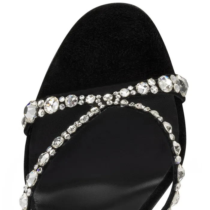 Women Emilie Strass 100 Mm Sandals 8211 Veau Velours And Strass 8211 Black Black Christian Louboutin Sandals and Slides