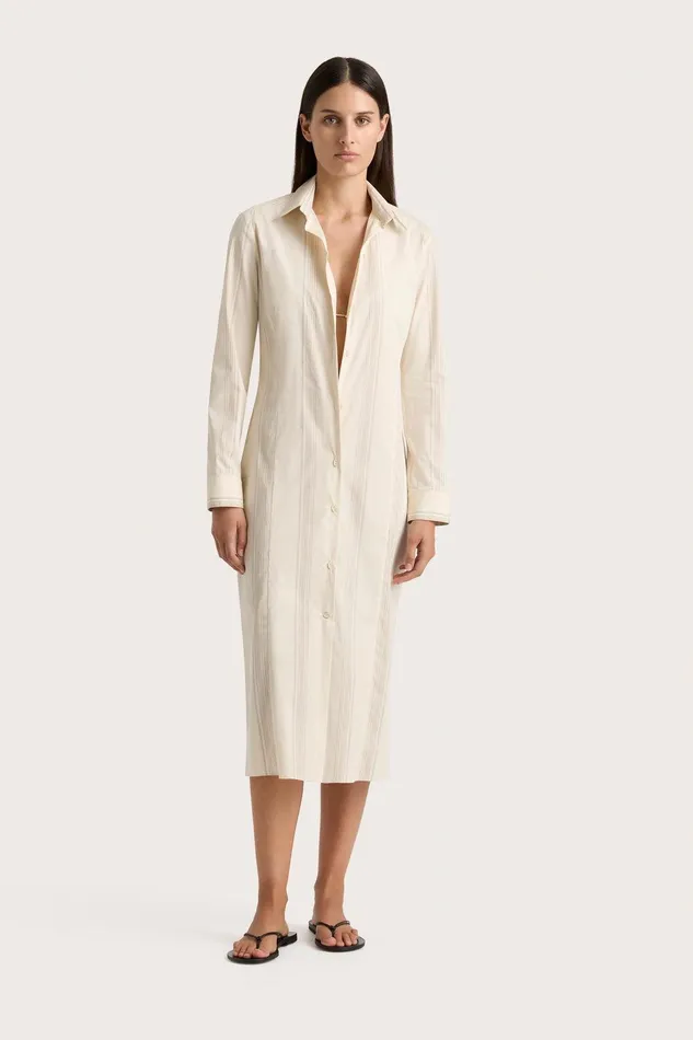 Women En Vau Shirt Dress Foam Taupe Stripe Faithfull The Brand Dresses