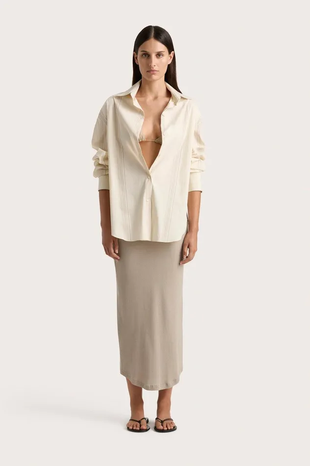 Women En Vau Shirt Foam Taupe Stripe Faithfull The Brand Tops