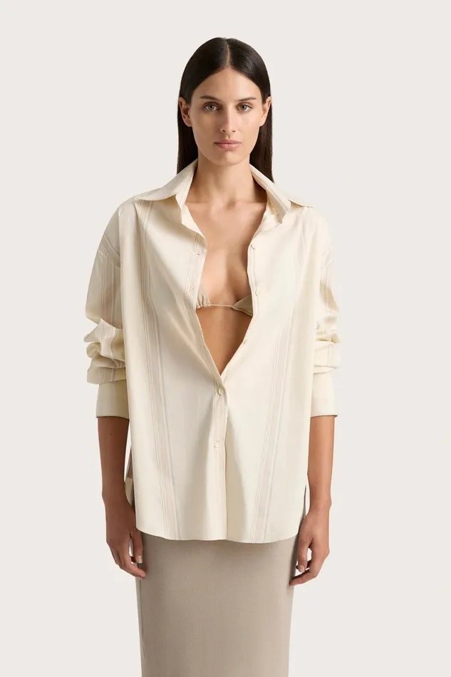 Women En Vau Shirt Foam Taupe Stripe Faithfull The Brand Tops Women En Vau Shirt Foam Taupe Stripe Faithfull The Brand Tops