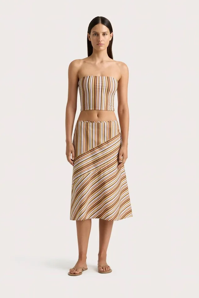 Women En Vau Skirt Terracotta Stripe Faithfull The Brand Skirts and Shorts