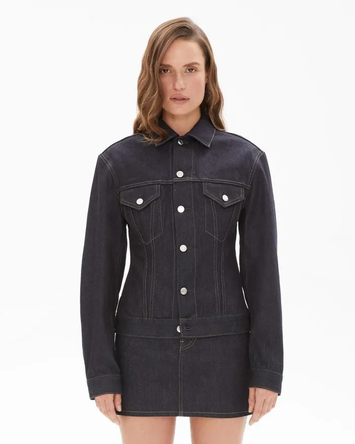 Women Femme Trucker Denim Jacket Indigo Helmut Lang Jackets and Blazers