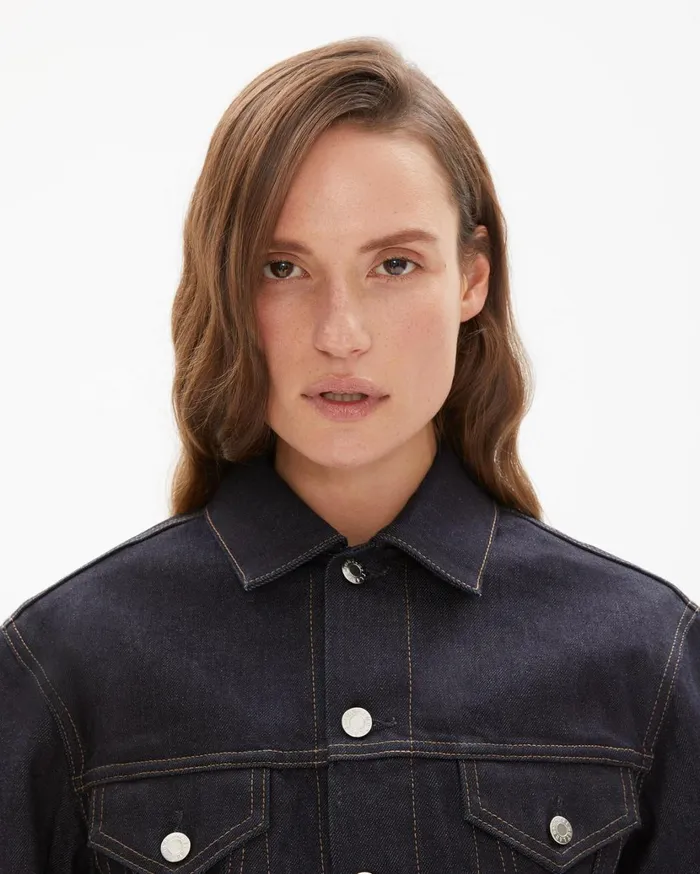 Women Femme Trucker Denim Jacket Indigo Helmut Lang Jackets and Blazers