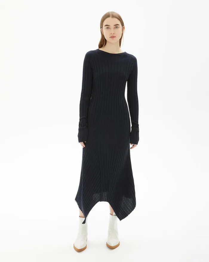 Women Fine Wool Rib Dress Ink Helmut Lang Dresses and Skirts