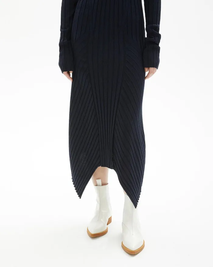 Women Fine Wool Rib Dress Ink Helmut Lang Dresses and Skirts