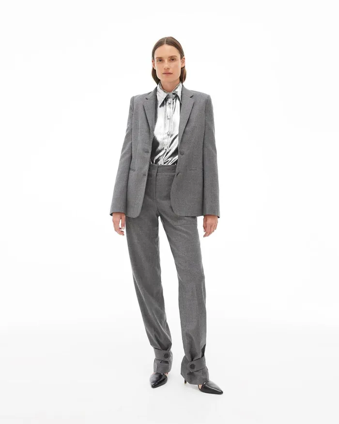 Women Flannel Shrunken Blazer Beuys Grey Helmut Lang Jackets and Blazers