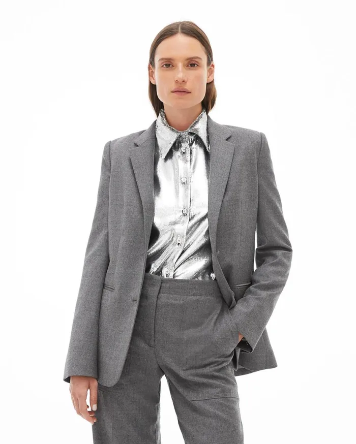 Women Flannel Shrunken Blazer Beuys Grey Helmut Lang Jackets and Blazers