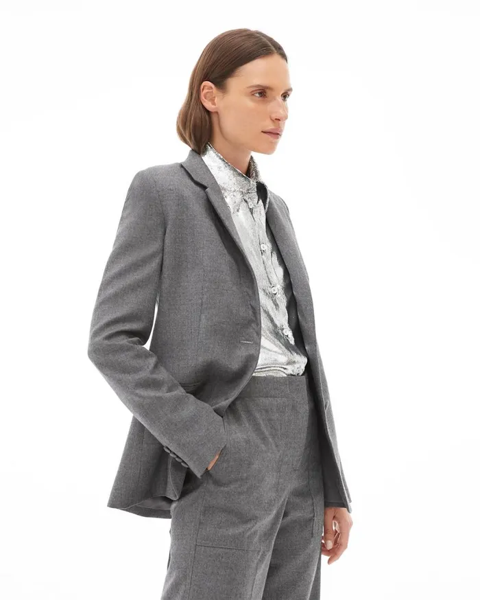 Women Flannel Shrunken Blazer Beuys Grey Helmut Lang Jackets and Blazers