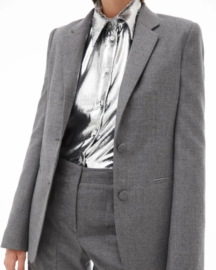 Women Flannel Shrunken Blazer Beuys Grey Helmut Lang Jackets and Blazers