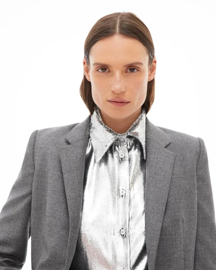 Women Flannel Shrunken Blazer Beuys Grey Helmut Lang Jackets and Blazers