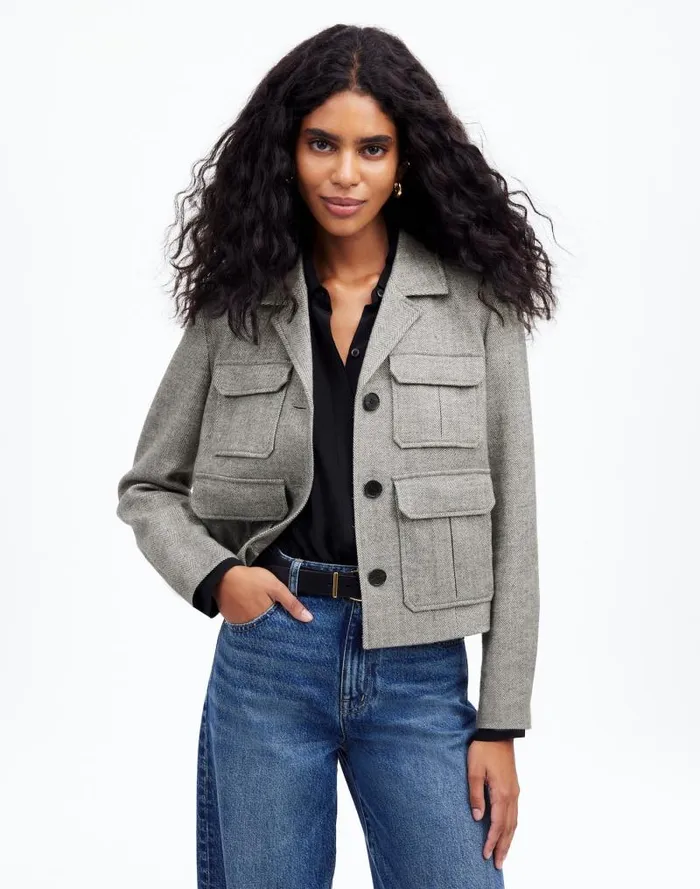 Women FlapPocket Field Jacket In Herringbone Slate Grey Herringbone Madewell Coats Jackets Women FlapPocket Field Jacket In Herringbone Slate Grey Herringbone Madewell Coats Jackets