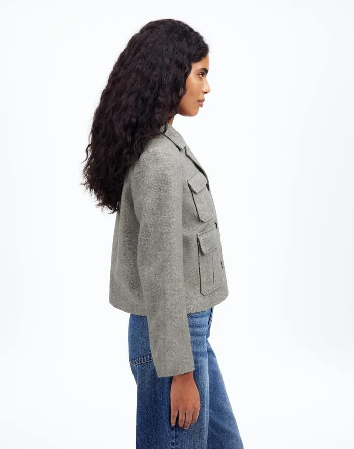 Women FlapPocket Field Jacket In Herringbone Slate Grey Herringbone Madewell Coats Jackets