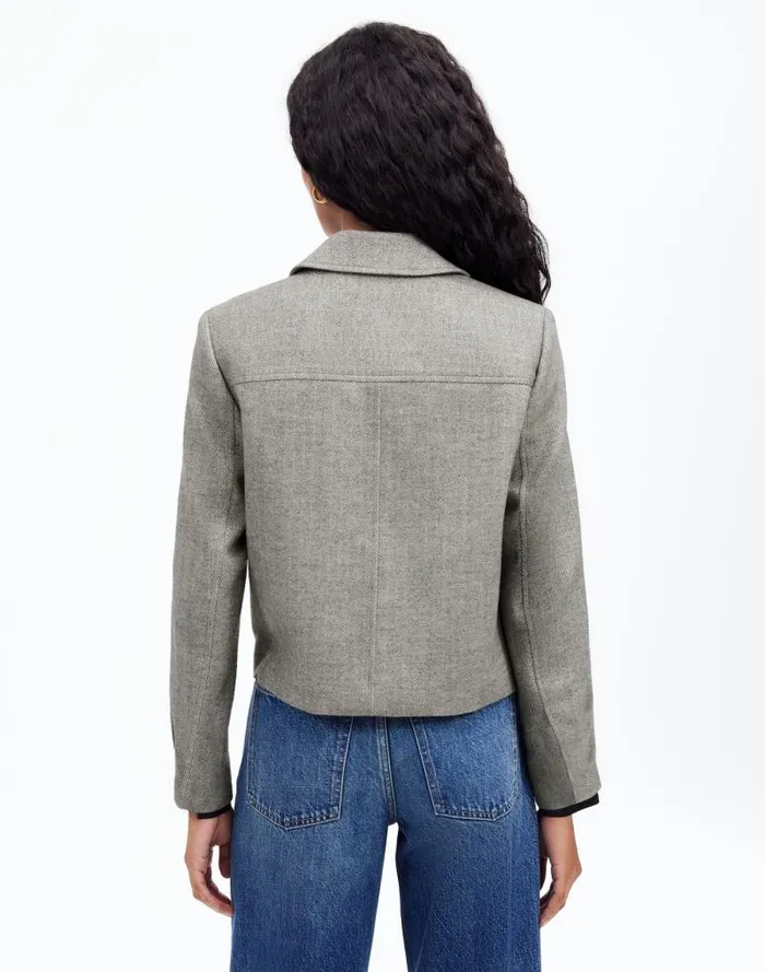Women FlapPocket Field Jacket In Herringbone Slate Grey Herringbone Madewell Coats Jackets