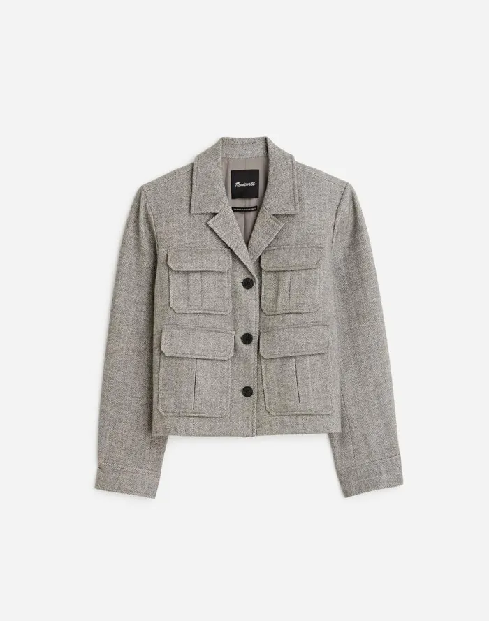 Women FlapPocket Field Jacket In Herringbone Slate Grey Herringbone Madewell Coats Jackets