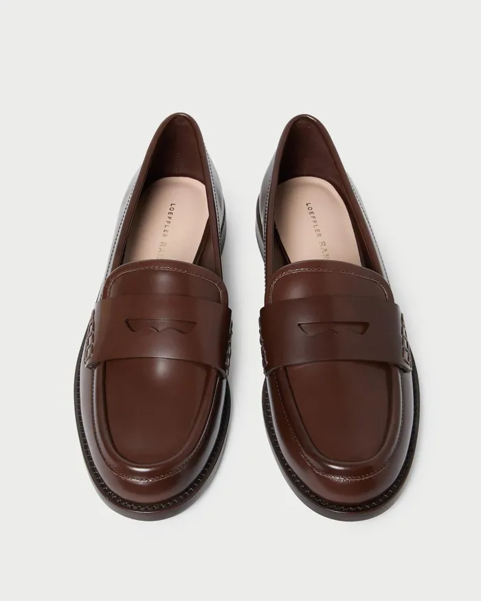 Women Flats and Loafers Loeffler Randall Rachel Espresso Shiny Leather Loafer