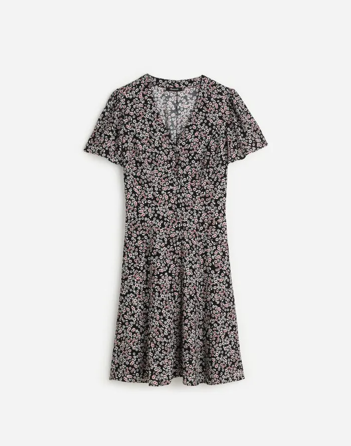 Women FlutterSleeve Mini Dress In Floral Daisy Black Ground Madewell Dresses