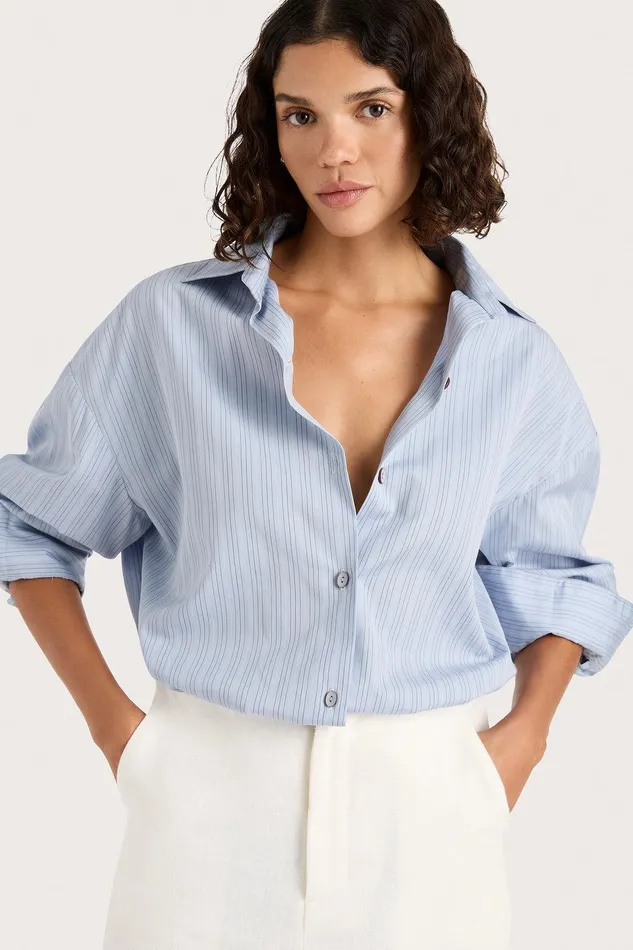 Women Freja Shirt Blue Pinstripe Faithfull The Brand Tops Women Freja Shirt Blue Pinstripe Faithfull The Brand Tops