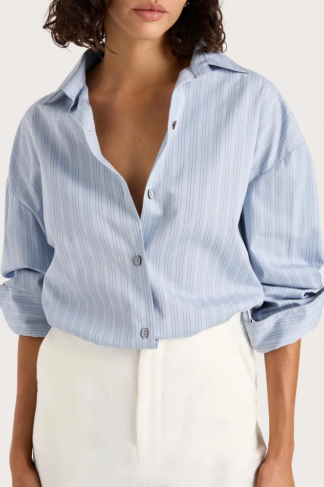Women Freja Shirt Blue Pinstripe Faithfull The Brand Tops Women Freja Shirt Blue Pinstripe Faithfull The Brand Tops