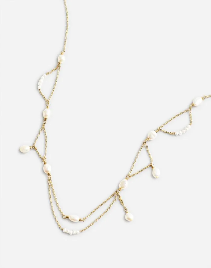 Women Freshwater Pearl Dangle Chain Choker Necklace Vintage Gold Madewell Jewelry