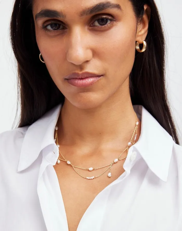 Women Freshwater Pearl Dangle Chain Choker Necklace Vintage Gold Madewell Jewelry