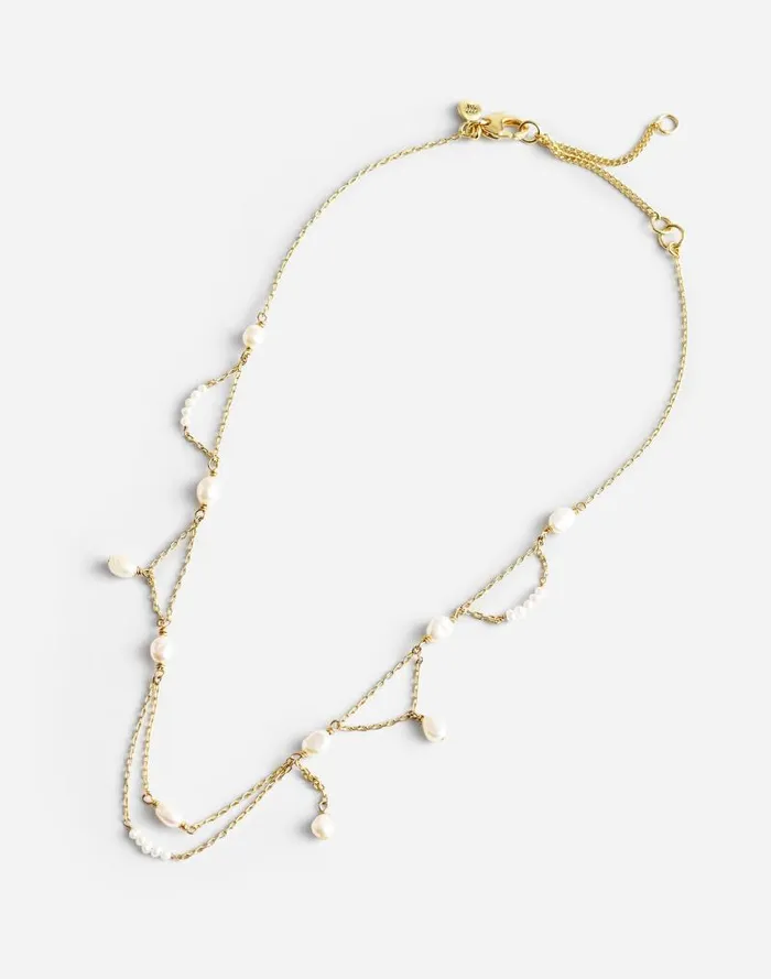Women Freshwater Pearl Dangle Chain Choker Necklace Vintage Gold Madewell Jewelry