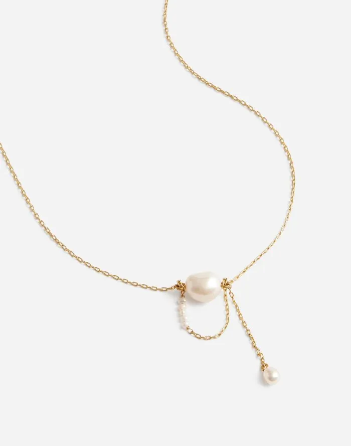Women Freshwater Pearl Drop Necklace Vintage Gold Madewell Jewelry