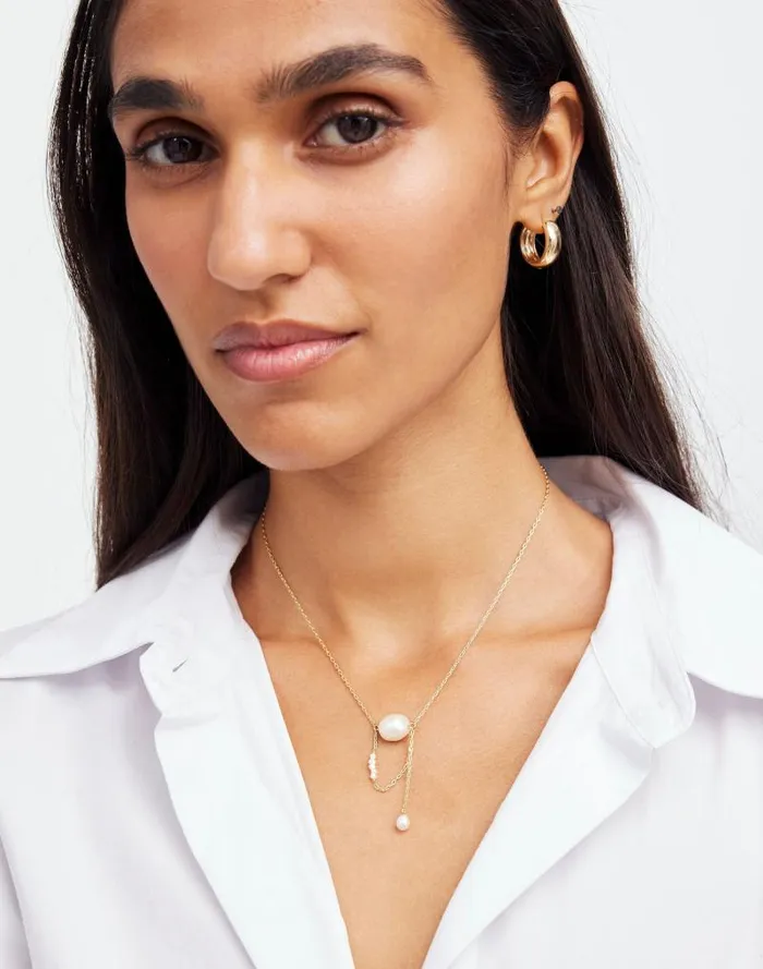 Women Freshwater Pearl Drop Necklace Vintage Gold Madewell Jewelry