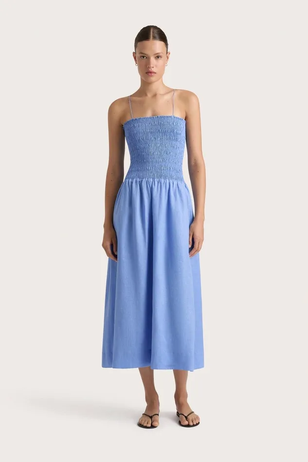 Women Geriba Midi Dress Mid Blue Faithfull The Brand Dresses