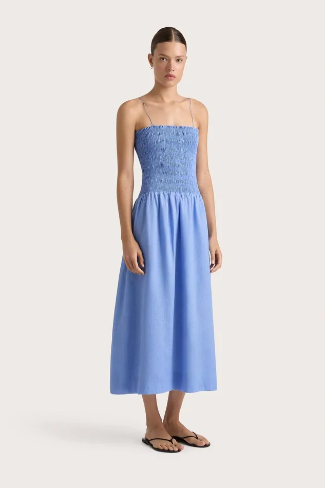 Women Geriba Midi Dress Mid Blue Faithfull The Brand Dresses Women Geriba Midi Dress Mid Blue Faithfull The Brand Dresses