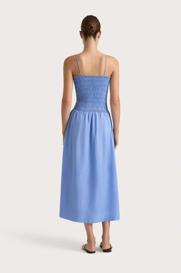 Women Geriba Midi Dress Mid Blue Faithfull The Brand Dresses Women Geriba Midi Dress Mid Blue Faithfull The Brand Dresses