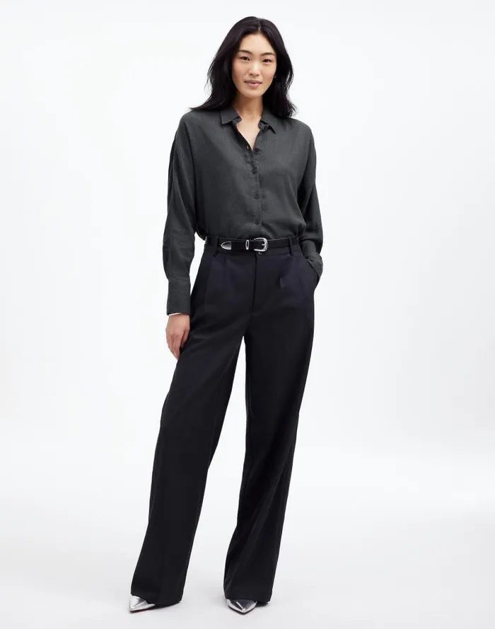 Women Heathered Flannel Dolman ButtonUp Shirt Charcoal Melange Madewell Tops and Shirts