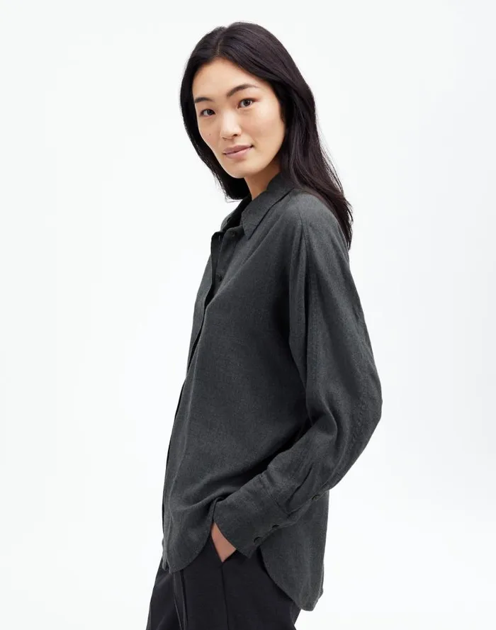 Women Heathered Flannel Dolman ButtonUp Shirt Charcoal Melange Madewell Tops and Shirts