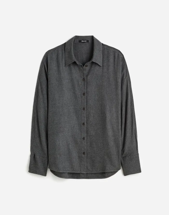 Women Heathered Flannel Dolman ButtonUp Shirt Charcoal Melange Madewell Tops and Shirts