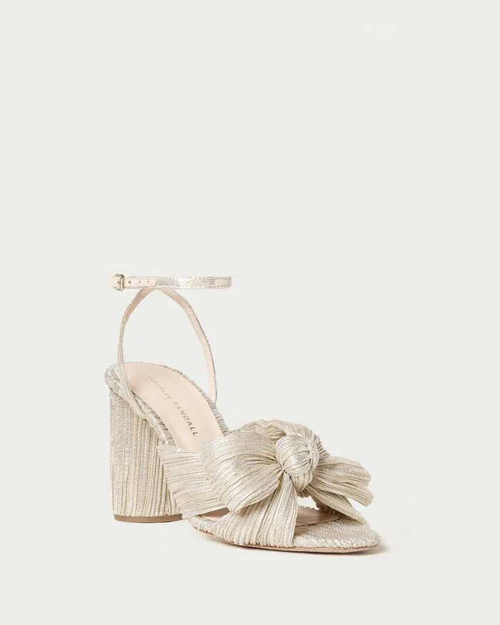 Women Heeled Sandals Loeffler Randall Camellia Platinum Bow Heel