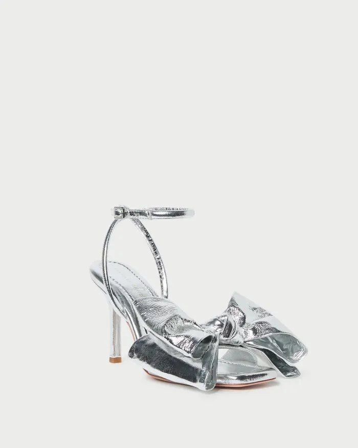 Women Heeled Sandals Loeffler Randall Marlena Silver Leather Bow Sandal