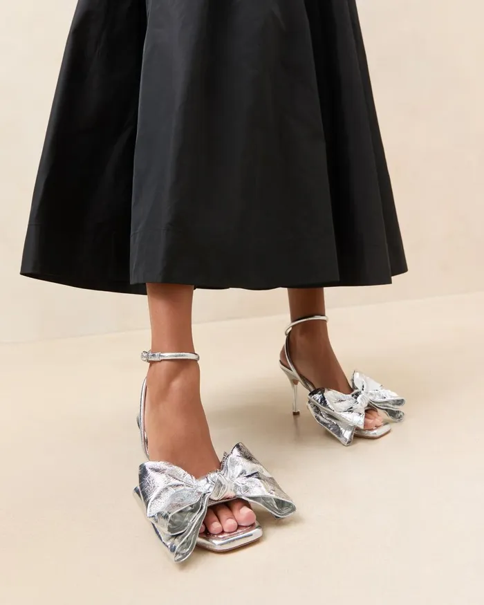 Women Heeled Sandals Loeffler Randall Marlena Silver Leather Bow Sandal Women Heeled Sandals Loeffler Randall Marlena Silver Leather Bow Sandal