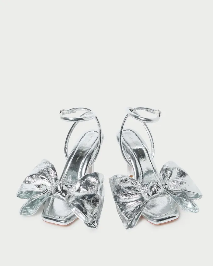 Women Heeled Sandals Loeffler Randall Marlena Silver Leather Bow Sandal Women Heeled Sandals Loeffler Randall Marlena Silver Leather Bow Sandal