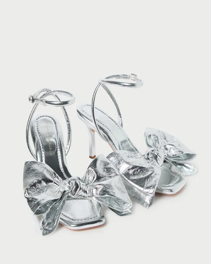 Women Heeled Sandals Loeffler Randall Marlena Silver Leather Bow Sandal Women Heeled Sandals Loeffler Randall Marlena Silver Leather Bow Sandal