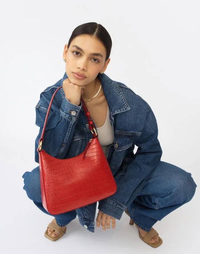 Women Hyer Goods Luxe Medium Shoulder Bag White True Red Madewell Bags