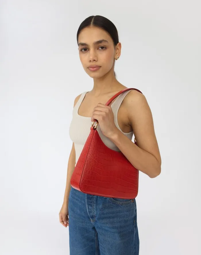 Women Hyer Goods Luxe Medium Shoulder Bag White True Red Madewell Bags