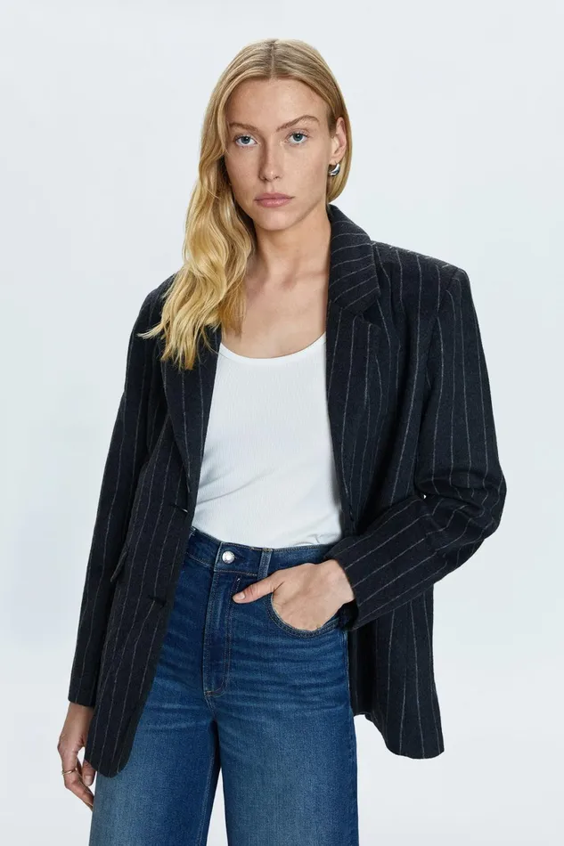 Women Jane Oversized Blazer 8211 Charcoal Stripe Pistola Denim Jackets and Outerwear