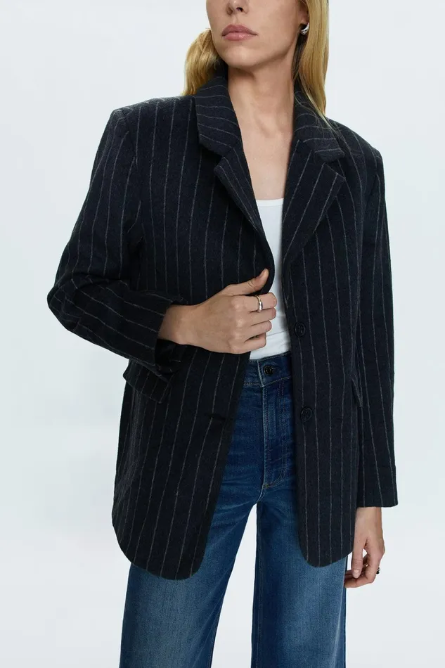 Women Jane Oversized Blazer 8211 Charcoal Stripe Pistola Denim Jackets and Outerwear