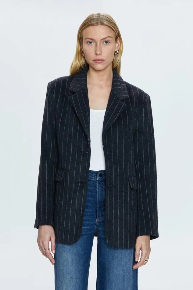 Women Jane Oversized Blazer 8211 Charcoal Stripe Pistola Denim Jackets and Outerwear
