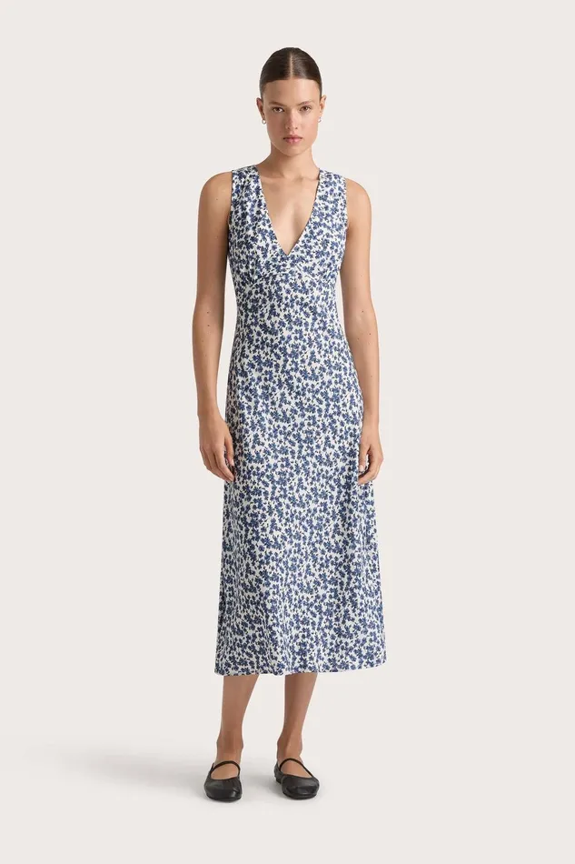 Women Jardin Midi Dress Leilani Mid Blue Faithfull The Brand Dresses