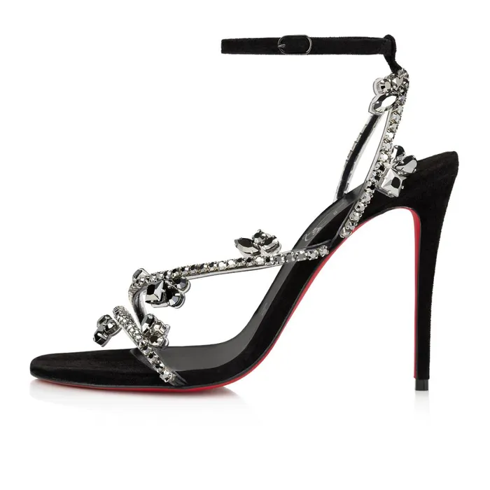 Women Joli Queen 100 Mm Sandals 8211 PVC And Veau Velours 8211 Black Black Christian Louboutin Sandals and Slides