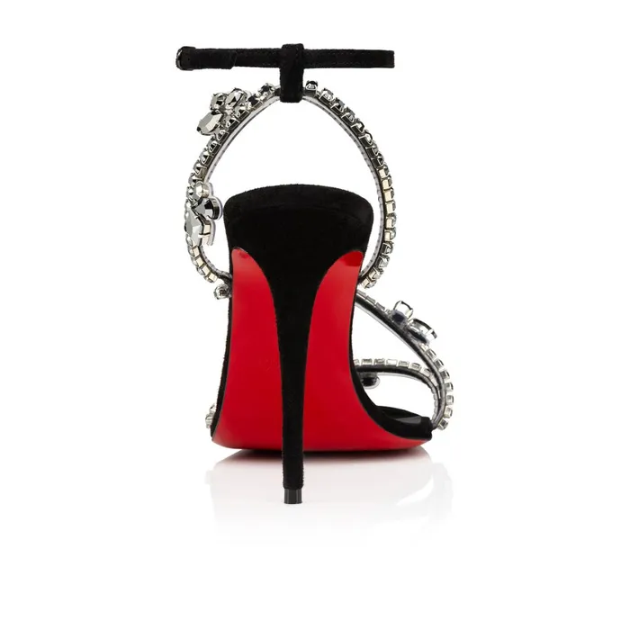 Women Joli Queen 100 Mm Sandals 8211 PVC And Veau Velours 8211 Black Black Christian Louboutin Sandals and Slides