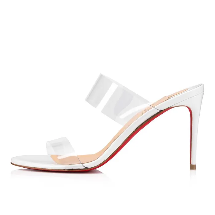 Women Just Nothing 85 Mm Mules 8211 Patent Calf And PVC 8211 Bianco White Christian Louboutin Sandals and Slides