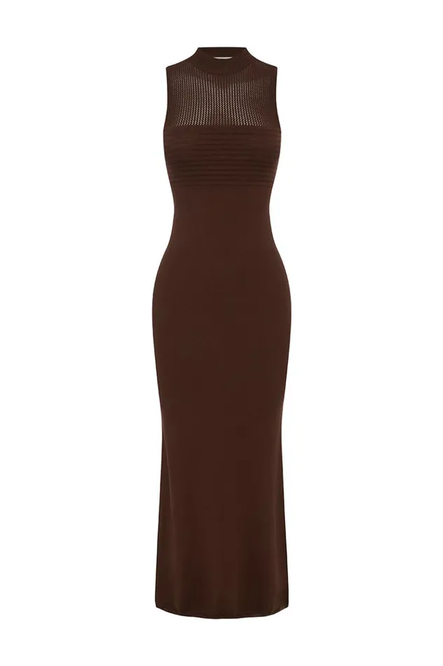 Women Knit Dresses Runaway The Label COSTA MAXI DRESS Chocolate